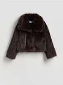 Kurtki damskie - Reserved - Krótka kurtka ze sztucznego futerka - ciemnobrązowy - miniaturka - grafika 1