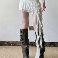 Spódnice - TEMU Wakacyjny Styl Warstwowa Spódnica Asymetryczna z Wbudowanymi Majtkami, Słodka i Elegancka Zapięta Falbanka z Frędzlami Spódnica A-Line - miniaturka - grafika 1