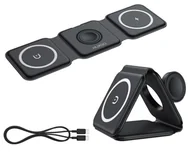 Ładowarki do telefonów - HUXGO, kompaktowa bezprzewodowa ładowarka indukcyjna, składana 3 w 1, czarna BY-MF82_B - miniaturka - grafika 1