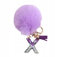 Breloki - Breloczek z pomponem fioletowym - litera X, stylowy dodatek - miniaturka - grafika 1