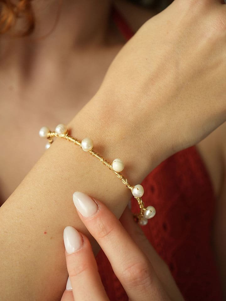 Pierres de Jade Pozłacana bransoletka z perłami