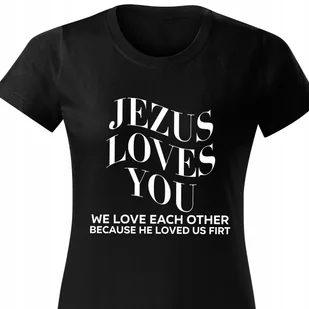 CZARNA KOSZULKA DAMSKA Krótki Rękaw JEZUS LOVES YOU Zabawne Wzory Rozm XS - Zestawy upominkowe - miniaturka - grafika 1