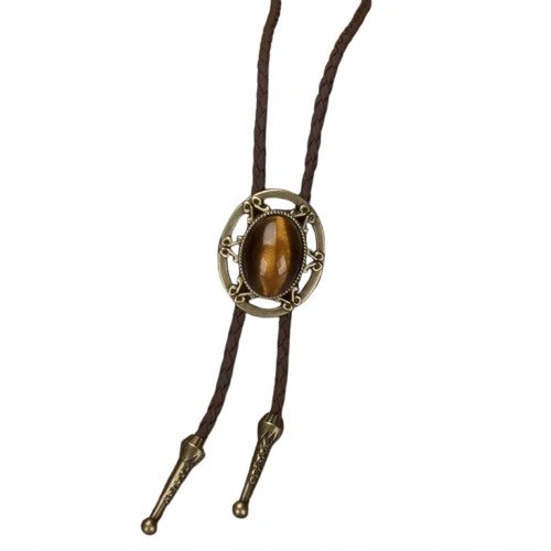 BOLO KRAWAT Kowbojski Western TEXAS rzemyk stare złoto TYGRYSIE OKO KAMIEŃ