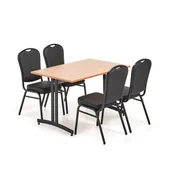 Stoły i stoliki do biura - Zestaw mebli do stołówki SANNA + HARTFORD, 1 stół 1200 mm + 4 krzesła, lity buk, czarna eko-skóra - miniaturka - grafika 1