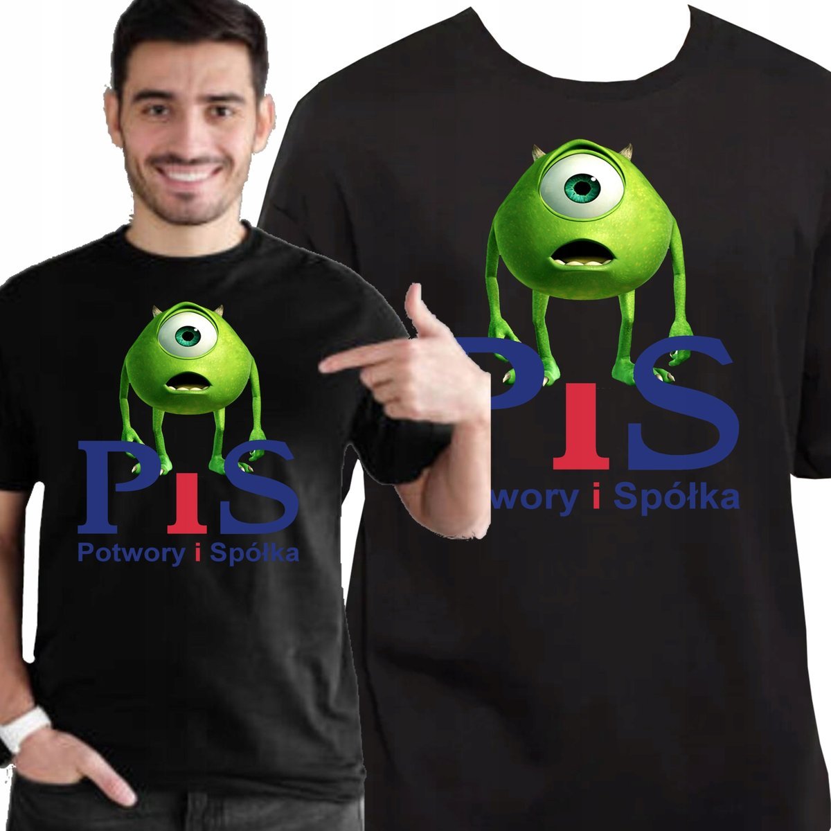 POLITYCZNY HIT ŚMIESZNA KOSZULKA Z NADRUKIEM PIS POTWORY XL 3448 CZARNA