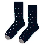 Skarpetki męskie - Granatowe skarpetki męskie w kolorowe kropki SK312 39-42 - miniaturka - grafika 1