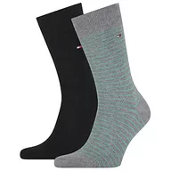 Skarpetki męskie - Tommy Hilfiger Męskie skarpetki Small Stripe Classic (2 sztuki), szary melanż/zielony, 39 EU - miniaturka - grafika 1