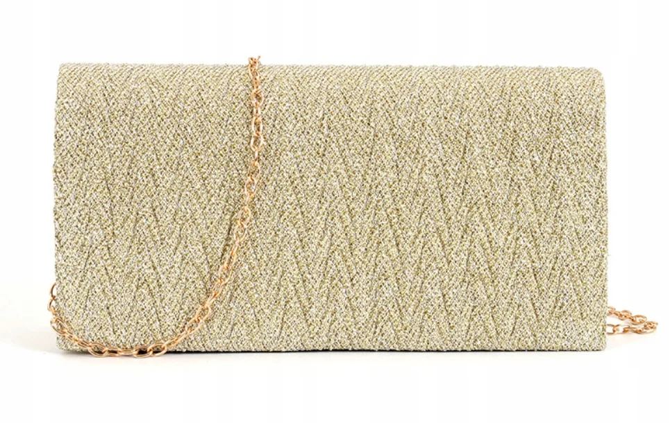 zlota TOREBKA wieczorowa damska KOPERTÓWKA na łańcuszku elegancka 20 cm