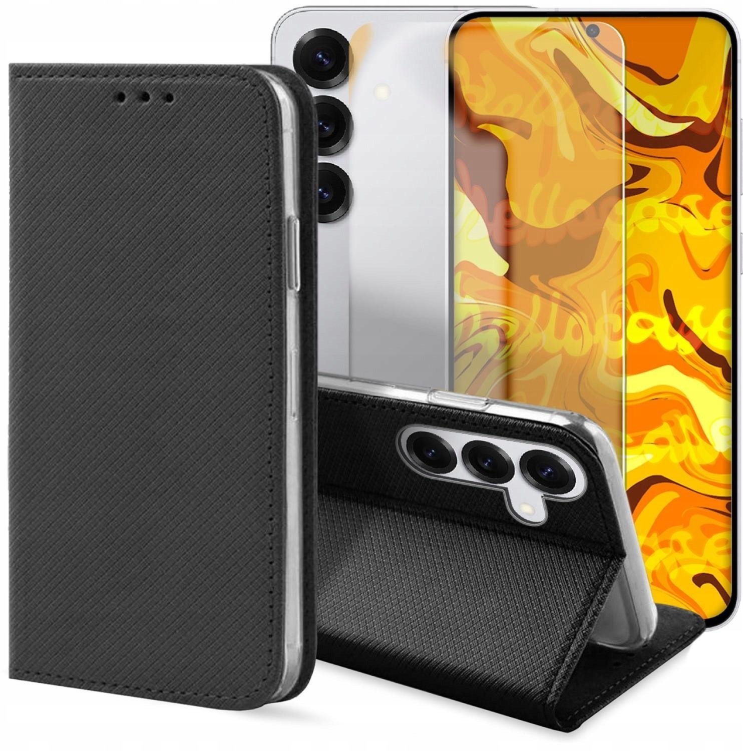 Etui z Klapką Do Samsung Galaxy S26 Plus Czarne, Zamykane, Kabura Szkło