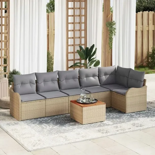 Zestaw Ogrodowy z Technorattanu, Stół, Sofa, Narożnik, Beżowy/Jasnoszar