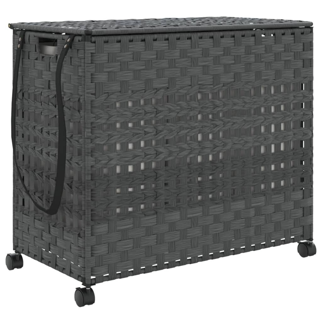 vidaXL Kosz na pranie z kółkami Szary 66x35x60 cm Rattan