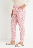 Spodnie damskie - Różowe Kwieciste Spodnie z Gumką w Pasie z Wiskozy Fredise - miniaturka - grafika 1