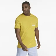 Koszulki sportowe męskie - Męski t-shirt z nadrukiem PUMA MODERN BASICS POCKET TEE - żółty - miniaturka - grafika 1