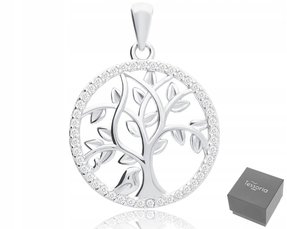 Zawieszka Srebrna Damska Drzewko Szczęścia Cyrkonie 925 Wisiorek