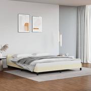 Łóżka - Lumarko Rama łóżka z zagłówkiem, kremowa, 160x200 cm, sztuczna skóra - miniaturka - grafika 1