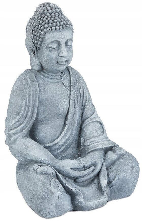 Figurka figura siedziącego Buddy XL do ogrodu 50 cm Feng Shui SZARA GUANYIN