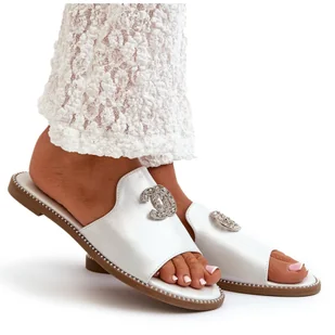 Eleganckie Klapki Damskie Błyszczące Z Ozdobą S.Barski KV27-050 Srebrne srebrny - Klapki i japonki damskie - miniaturka - grafika 1