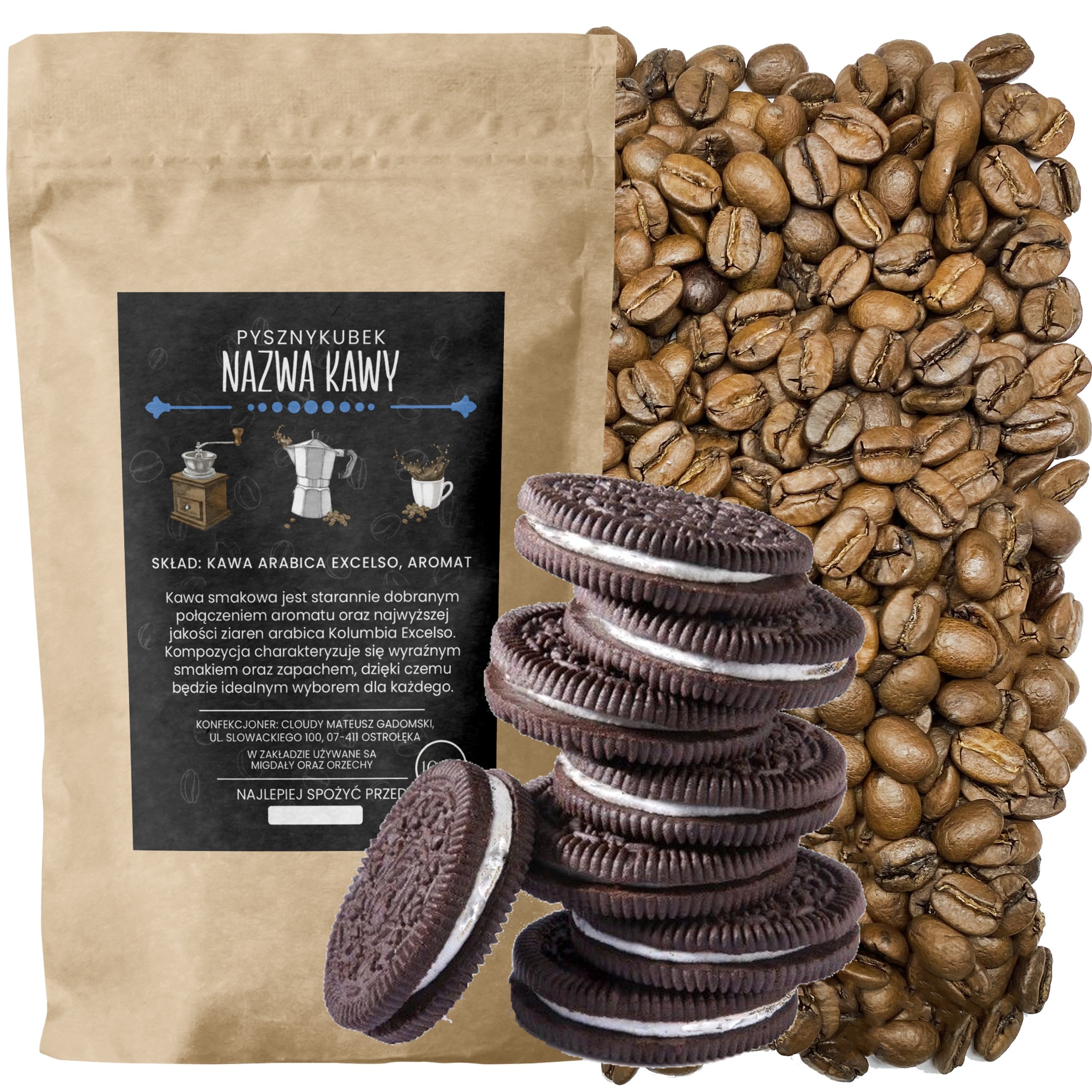 Kawa smakowa Kremowe Ciasteczka 1000G 1KG arabica smakowite czekolada krem