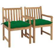 Fotele i krzesła ogrodowe - vidaXL Lumarko Krzesła ogrodowe, 2 szt., zielone poduszki, lite drewno tekowe 3062750 - miniaturka - grafika 1