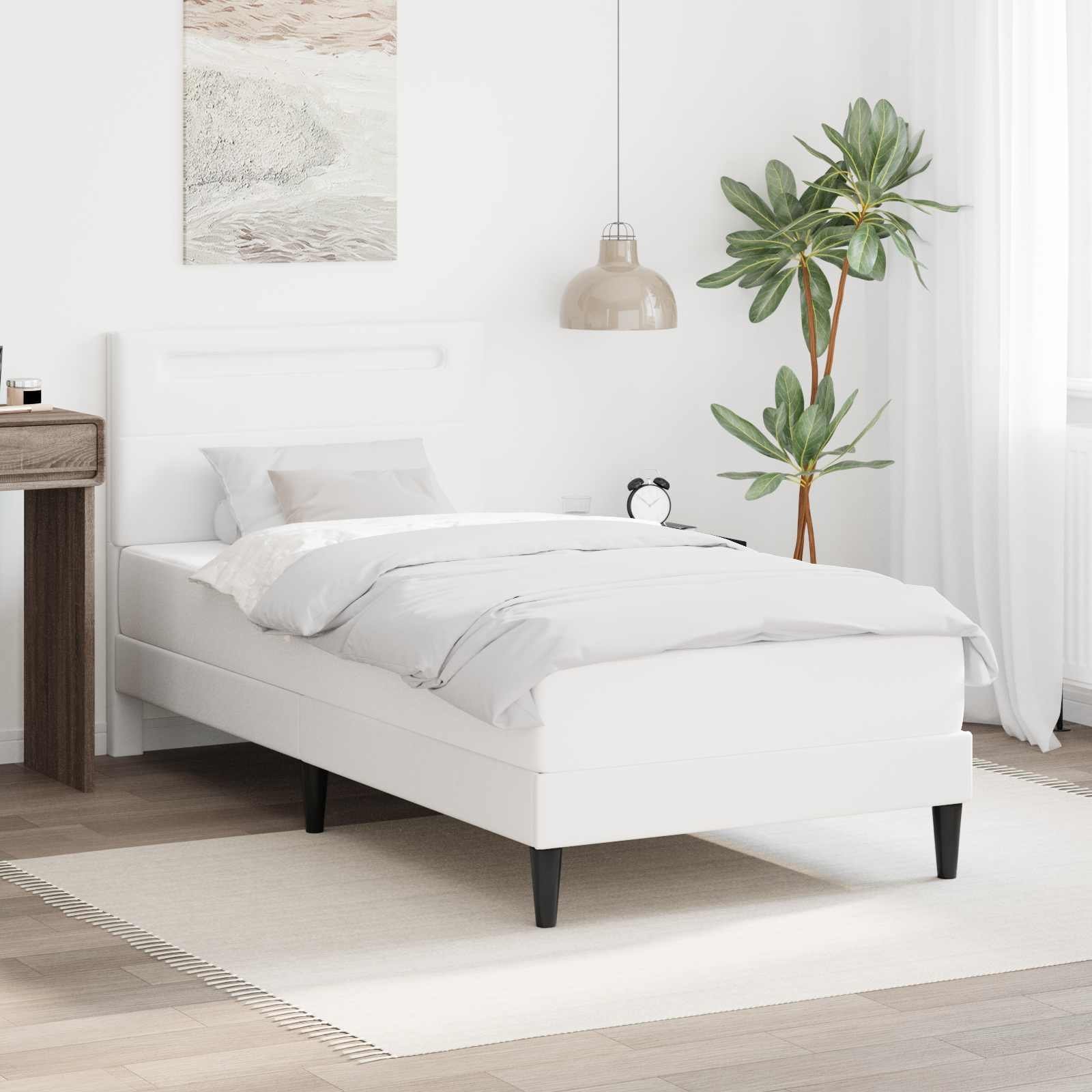 vidaXL vidaXL Ramka łóżka z paskami LED Biały 100 x 200 cm Ekoskóra