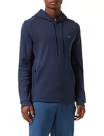 Bluzy męskie - BOSS Męska bluza z kapturem Soody Curved z bawełny ekologicznej z wygiętym logo, Navy410, 3XL - miniaturka - grafika 1