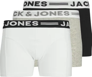 Bokserki chłopięce JACK&JONES, 3-pak - SENSE TRUNKS, bawełna stretch, logo w pasie czarny/biały/szary 152 - Majtki męskie - miniaturka - grafika 1