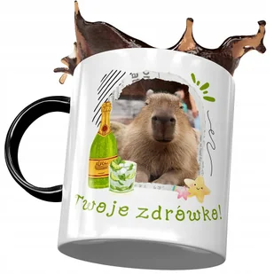 Kubek Czarny Kapibara na Urodziny Imieniny Prezent z Nadrukiem ze Zdjęciem + Opakowanie na prezent (wzór 02) - Kubki - miniaturka - grafika 1