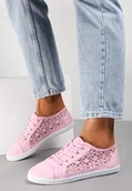 Trampki damskie - Różowe Tenisówki z Ażurowymi Wstawkami Po Bokach Salessa - Renee - miniaturka - grafika 1