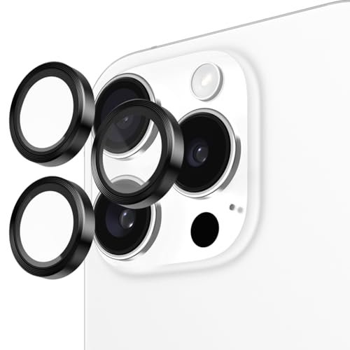 Pelican Camera Lens Protector w/Aluminum Rings for iPhone 16 Pro Max/iPhone 16 Pro - 9H Tempered Glass - Durable Anti-Scratch, Anti-Shatter, HD View w/Night Shoot, Case Friendly, Easy Install - Black