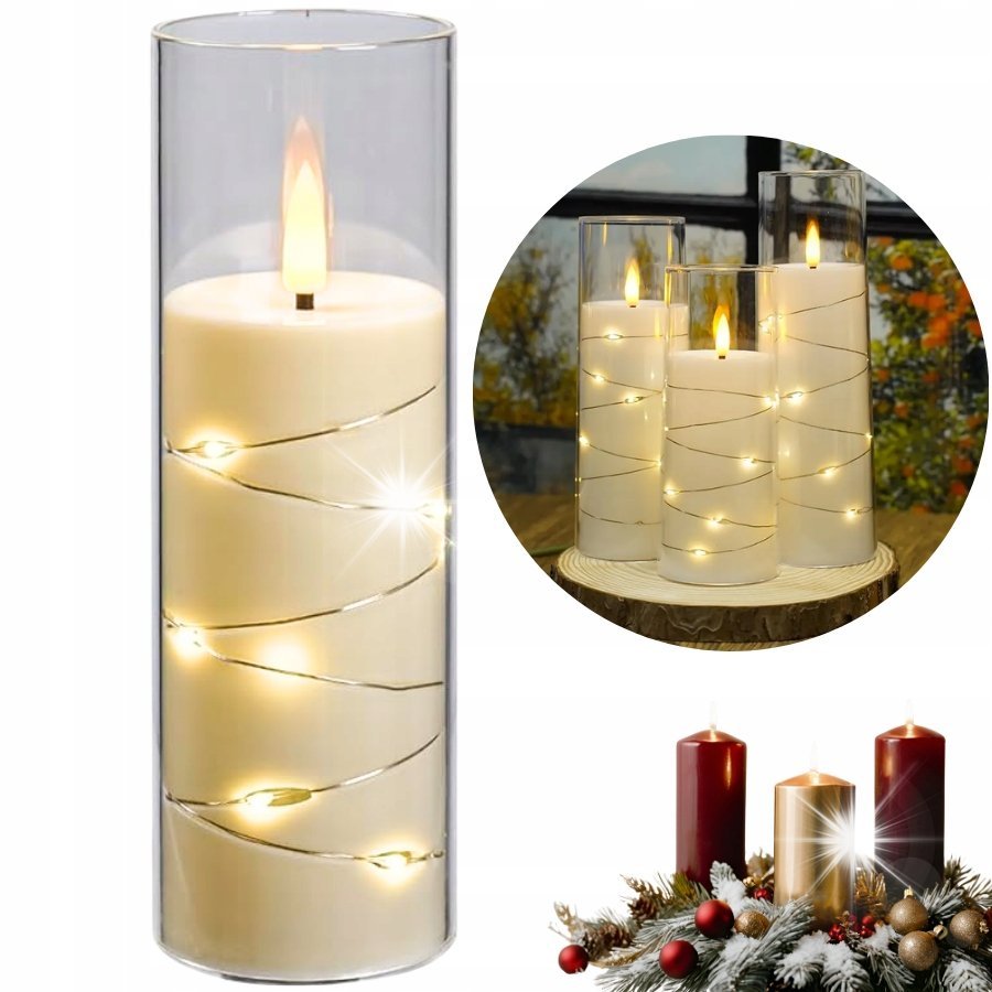 ŚWIECZKA ELEKTRYCZNA WKŁAD DO ZNICZY ŚWIECA NA BATERIE LED BROKATOWA 18CM / DDOO