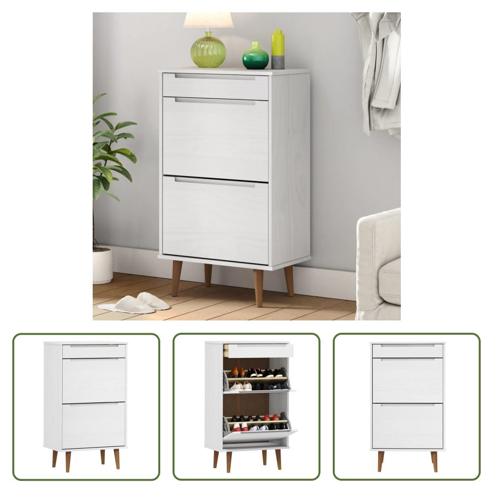 The Living Store Szafka na buty MOLDE biała 59,5x35x103 cm lite drewno sosnowe