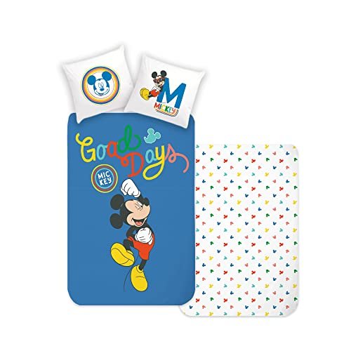 Disney Home Mickey dziecięca pościel dwustronna, zestaw 135 x 200 cm, poszewka na poduszkę 80 x 80 cm, super miękka bawełna Renforce, 100% bawełna, 2-częściowy komplet pościeli Mickey, miękka i