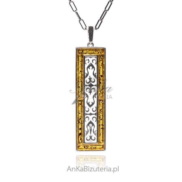 ankabizuteria.pl Srebrna zawieszka z żółtym bursztynem i ażurowym pio