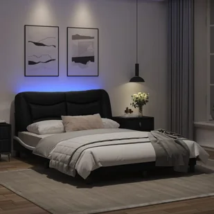 Rama łóżka z LED, czarno-biała, 120x200 cm, sztuczna skóra Lumarko! - Łóżka - miniaturka - grafika 5
