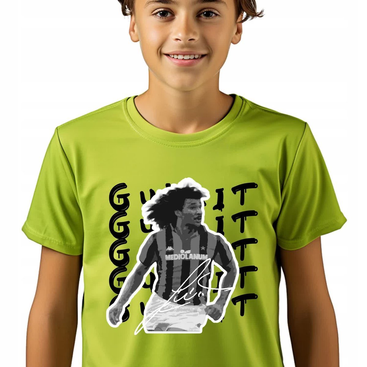 T-SHIRT KOSZULKA DZIECIĘCA LIMETKA 134cm Gullit Piłka Nożna Football Wzory