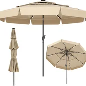 Parasole ogrodowe - Parasol Ogrodowy Zewnętrzny 3, Parasol Balkonowy z Regulacją Nachylenia, Korba, 32 Diody LED, 3-warstwowa Czasza, 8 Żeber, bez Podstawy, Beżowy - miniaturka - grafika 1