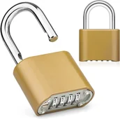 Zawiasy, okucia i inne akcesoria - Złota* kłódka szyfrowa 4-cyfrowa, 1 x wodoodporna kłódka szyfrowa do użytku na zewnątrz, cynkowa, średnica 8 mm, 240 g, wytrzymały zamek do drzwi, - miniaturka - grafika 1