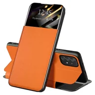 Etui i futerały do telefonów - Dla Samsung Galaxy A52 4G / 5G / A52s 5G View Window Odporne na upadki skórzane etui na telefon ze stojakiem na kartę Pomarańczowy - miniaturka - grafika 1