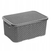 Pudła i pojemniki do przechowywania - BranQ Branq Rattan S 28,8 X 19,7 Cm Grafitowy Koszyk Do Przechowywania Plastikowy Z Pokrywką - miniaturka - grafika 1