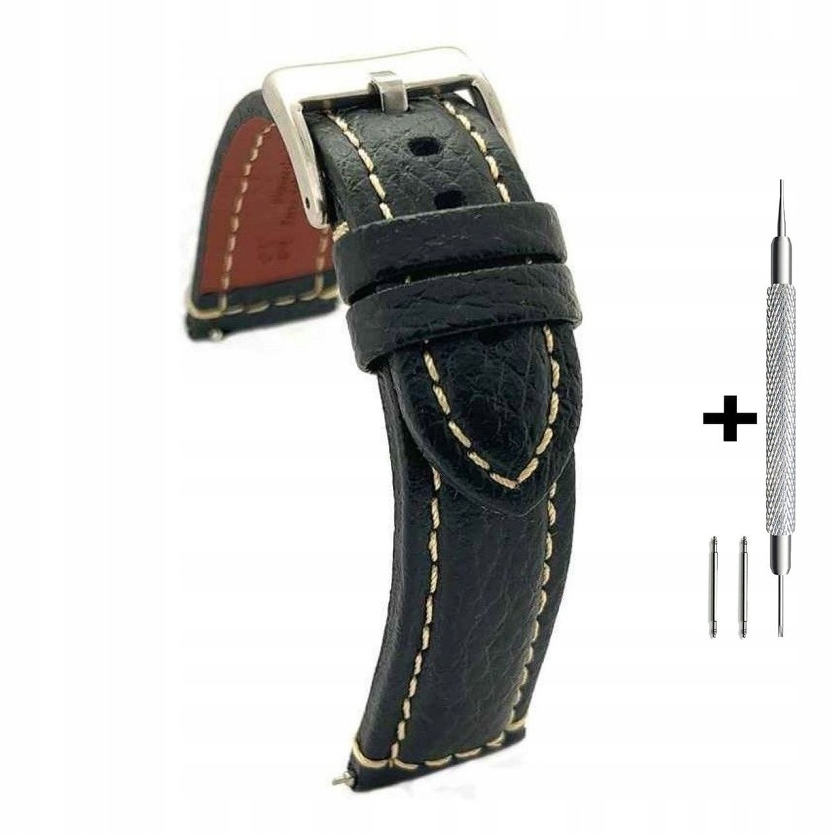 Czarny pasek 20 mm skórzany DILOY 394.20.58 + dwa teleskopy i narzędzie