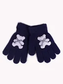 Rękawiczki dla dzieci - Rękawiczki Dziewczęce Z Misiem 3D Granatowe 16 Cm - miniaturka - grafika 1