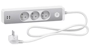 SCHNEIDER Listwa zasilająca Electric Odace przeciwprzepięciowa 3 gniazd 1.5m 2xUSB srebrny ST933U1WA ST933U1WA - Listwy zasilające - miniaturka - grafika 1