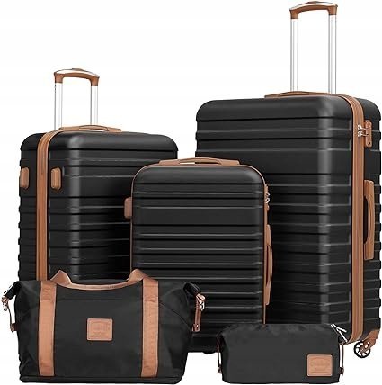 COOLIFE Komplet 5 częściowy. 3 walizki ABS, zamek TSA + torba + kosmetyczka