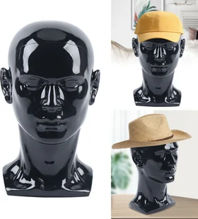 Męska głowa modela 50cm PVC wolnostojąca peruka głowa dekoracja głowa manekin głowa kapelusz stojak okulary peruki manekiny (błyszcząca czerń) - Manekiny wystawowe - miniaturka - grafika 1
