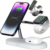 Ładowarki do telefonów - Ładowarka indukcyjna Qi Mag Safe 15W do iPhone Apple Watch AirPods bezprzewodowa 5w1 Stacja dokująca Biała - miniaturka - grafika 1