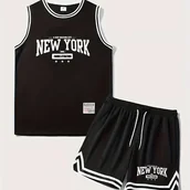 Inne - TEMU Męski Zestaw Sportowy do Koszykówki - Nadruk Nowego Jorku, Poliestrowy Top i Szorty, Oddychający i Elastyczny Materiał, Idealny na Siłownię i - miniaturka - grafika 1