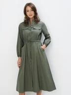 Sukienki - Mohito - Koszulowa zielona sukienka midi z bawełny - khaki - miniaturka - grafika 1