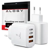 Ładowarki do telefonów - Ładowarka sieciowa 40W 2x USB 2x USB-C Alogy Super Fast Charger Szybkie ładowanie PowerDelivery PD Biała - miniaturka - grafika 1