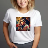 Koszulki i topy damskie - T-Shirt Koszulka biała z nadrukiem Indianka art graffiti rozmiar S - miniaturka - grafika 1