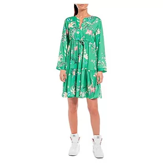 Sukienki - Replay Sukienka damska W9602, 010 zielona/wielokolorowa, XL, 010 zielony/wielokolorowy, XL - grafika 1